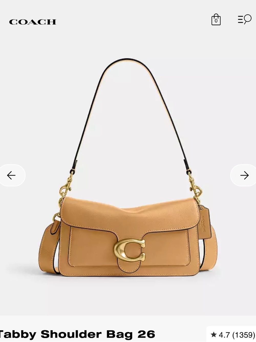 Coach Tabby Shoulder Bag 26 in Biscuit Leather with Gold C